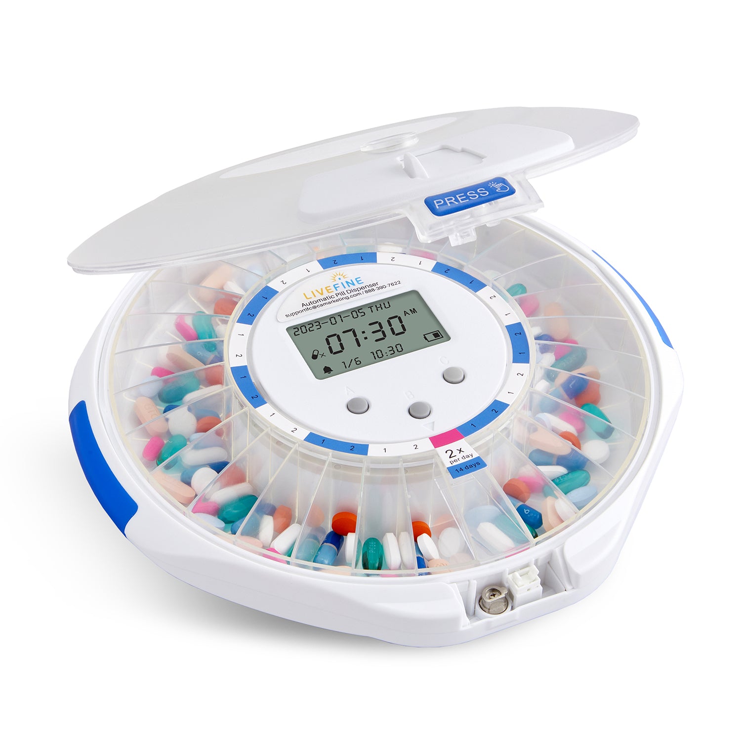 Pill Loading Automatic Pill Dispenser with Frosted Lid | Up to 6 Doses Per Day | AA ...